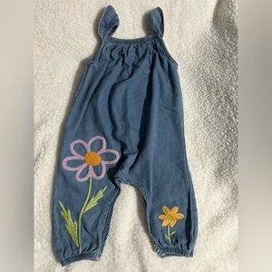 Mud Pie Chambray Jumpsuit with Floral Embroidery 9-12 months.